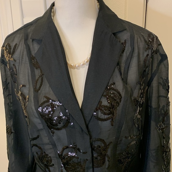 H&M Edition black sequined organza button down shirt in black Small - Picture 3 of 10